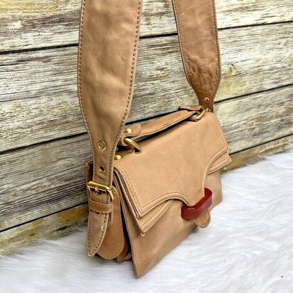 Uterque Natural Tan Brown Leather Front Buckle Small Satchel Purse Shoulder Bag - Picture 2 of 12